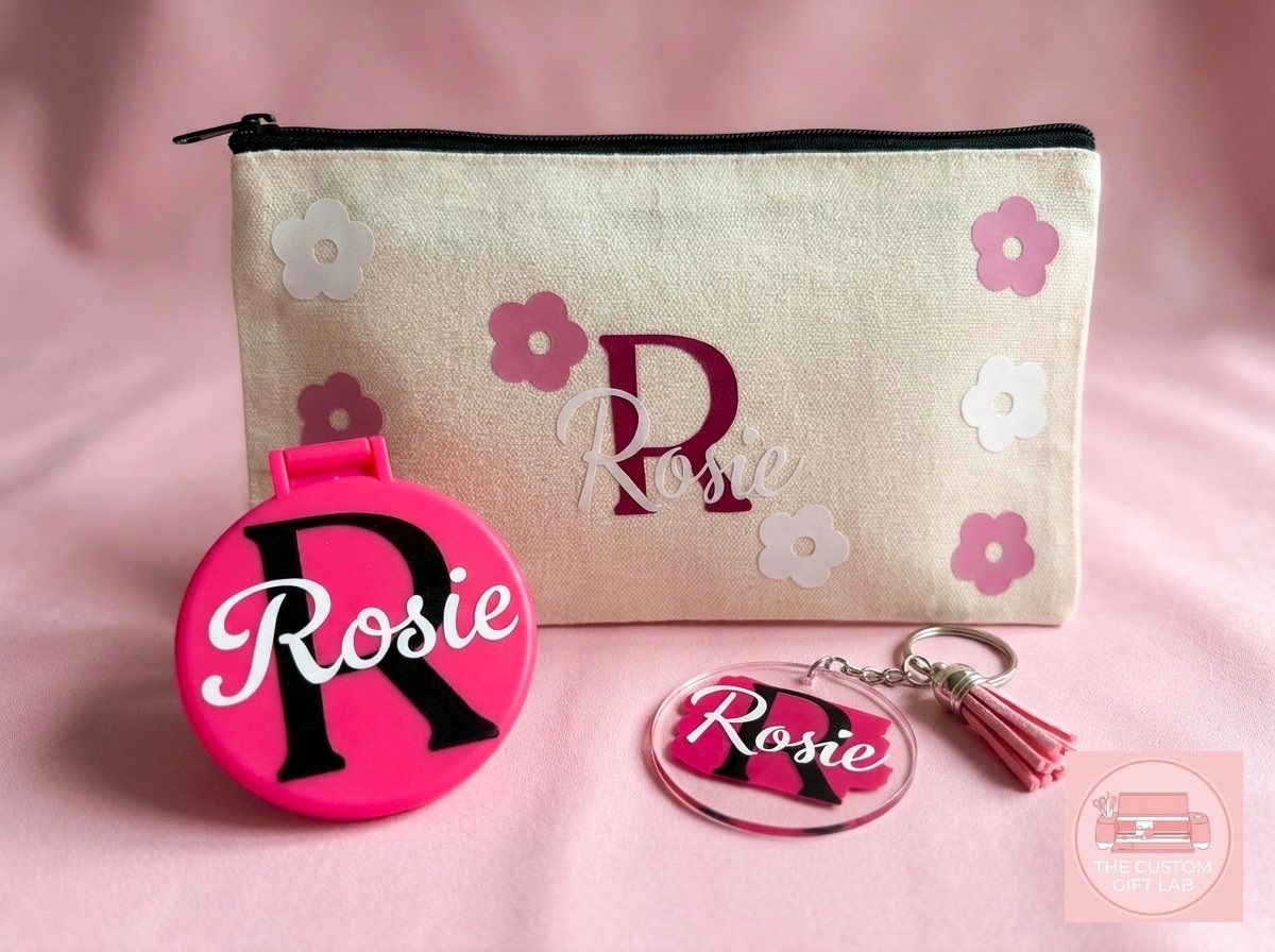Personalised acrylic keyrings and pouch